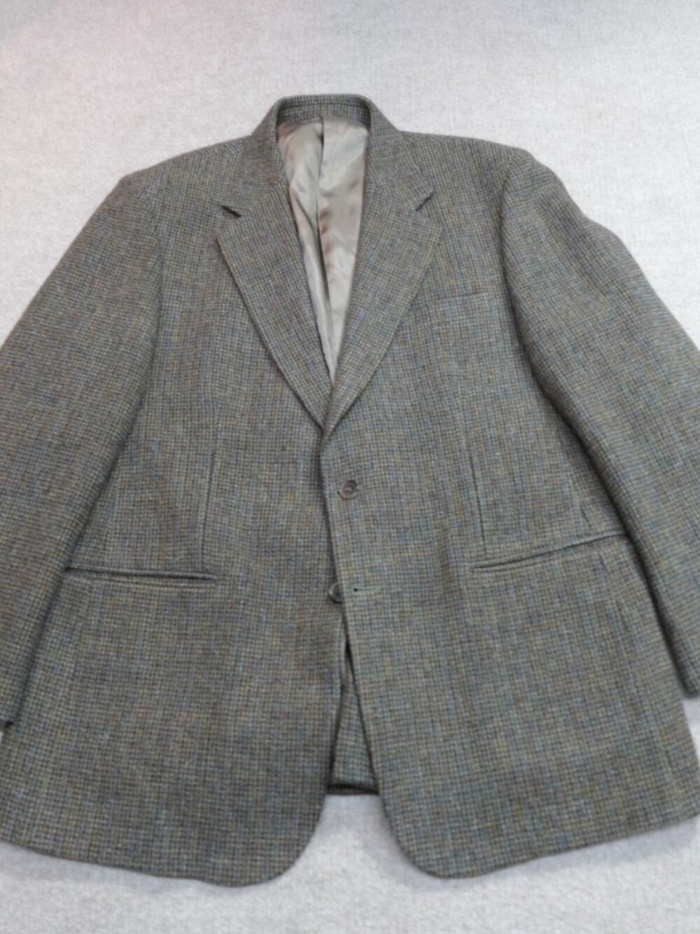 Harris Tweed Sport Coat 42R Green Brown Wool Patch Pockets